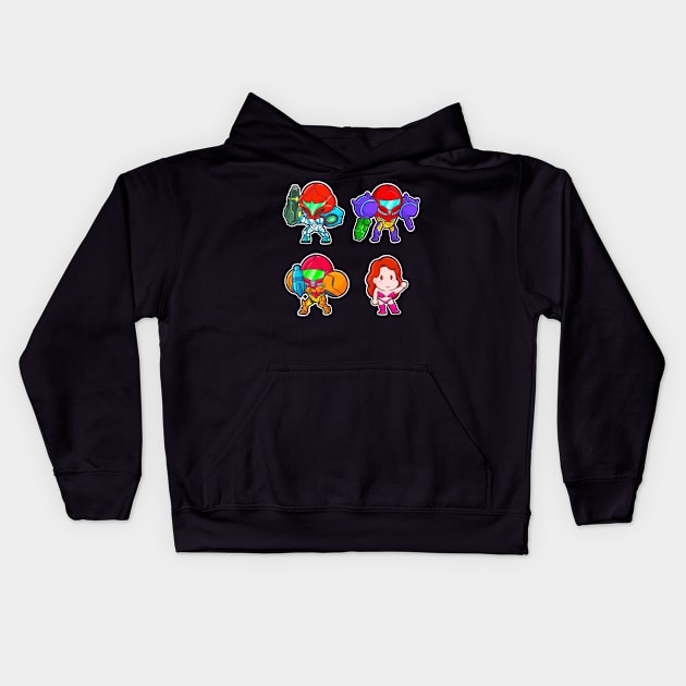 Chibi Metroid (Pack 1) Kids Hoodie by DrawingsFromHell